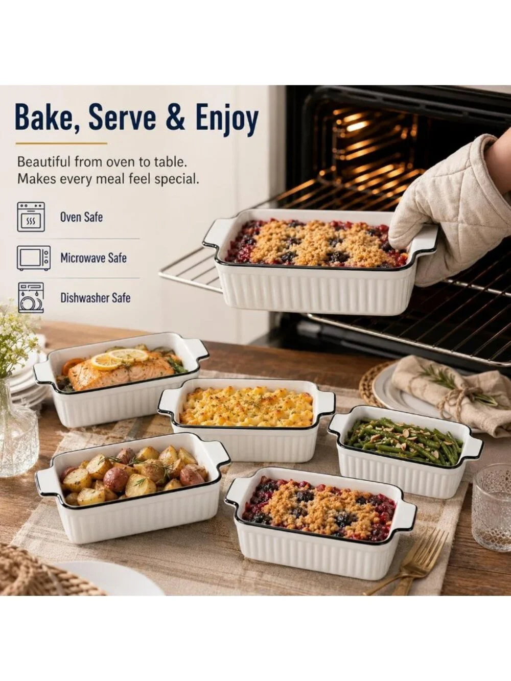 6 Pcs Small Ceramic Baking Dishes Set, 12 Oz Casserole & Lasagna Pans, Oven Safe